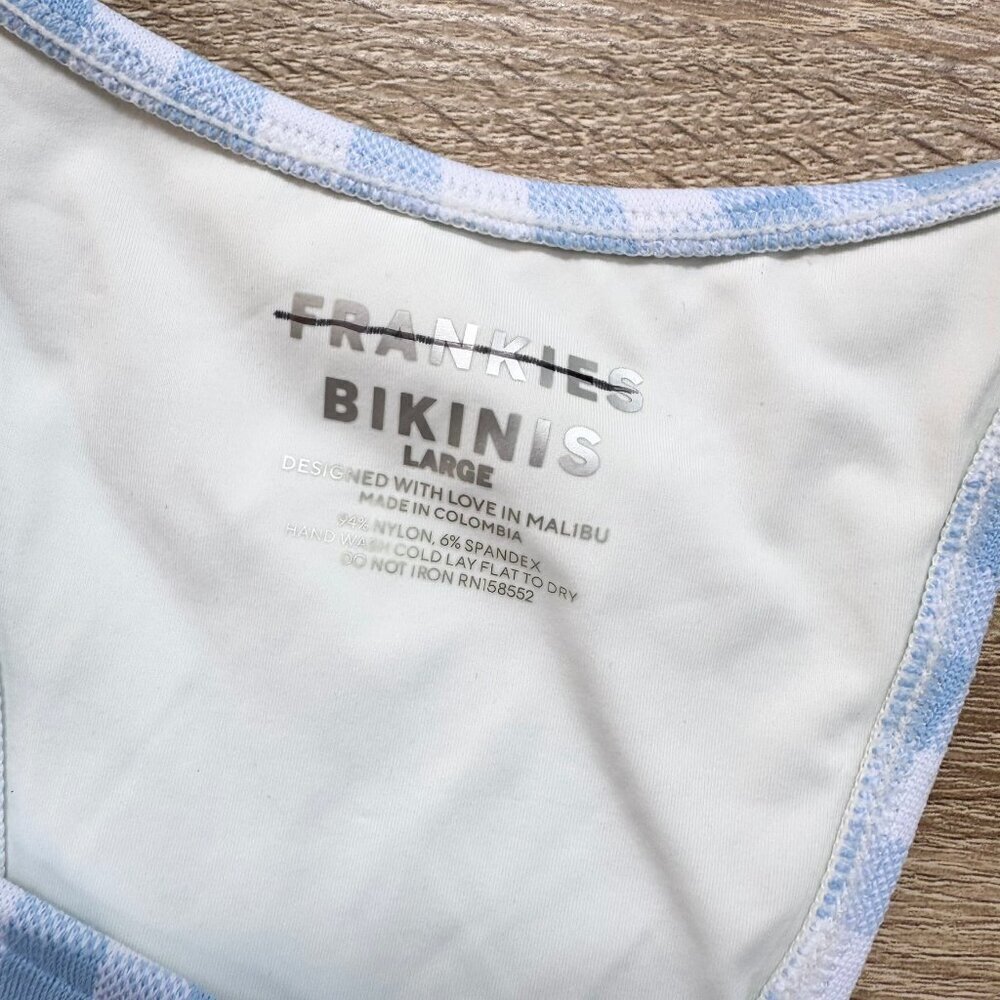 New Frankies Bikinis Divine String Bikini Bottoms Gingham Blue Brown Large - Picture 2 of 9